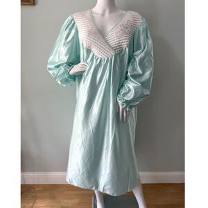 Vintage 80s Metallic Blue Green Long Sleeve Night Dress Sleep Gown size 3XL